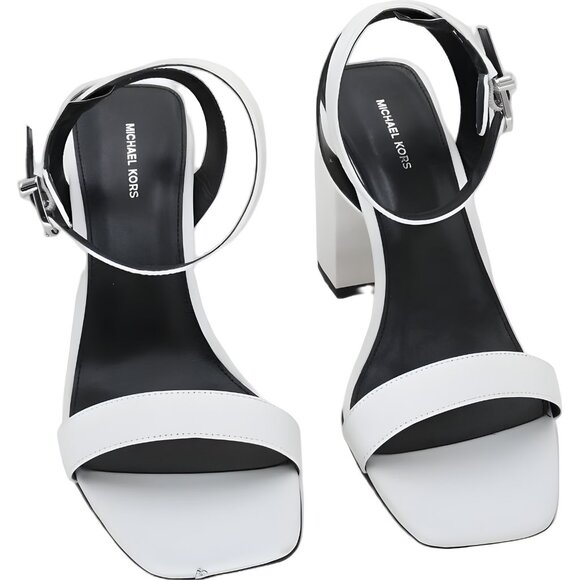 Michael Kors Merriam ankle-strap block heel sandals Optic White US 9M - Picture 1 of 6